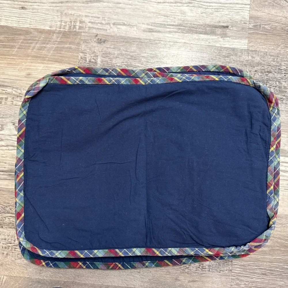 Set Of 4 Vintage Denim Placemats Plaid Trim W/ Apple Pocket W/‎ Napkin 17x12